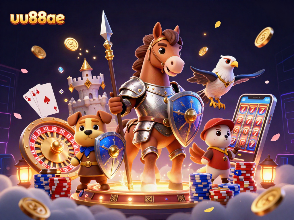 Engage with the thrilling 3D world of uu88ae casino featuring knights, coins, and vibrant gaming elements.