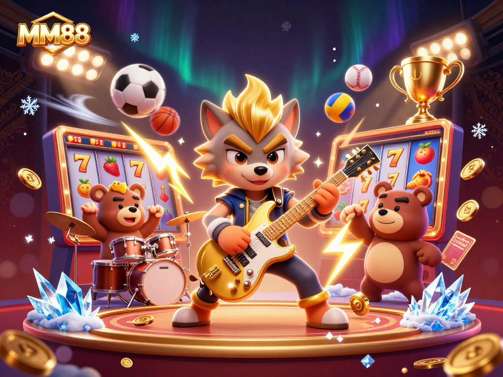 Experience the thrill of MM88 with a dynamic casino scene featuring engaging characters and games.