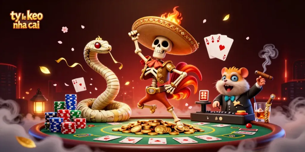 Experience ty le keo nha cai as a colorful, animated scene with characters celebrating casino wins.
