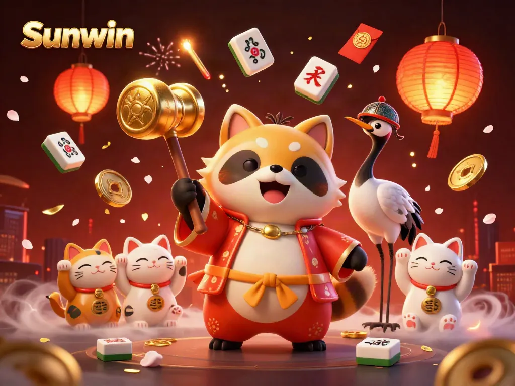 Engage with the vibrant world of Sunwin as cheerful characters celebrate good fortune and immersive gaming experiences.