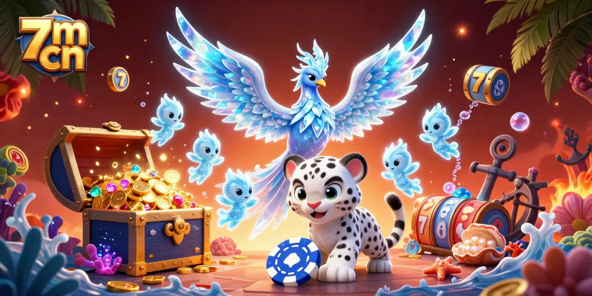 Engage with 7m cn in a vivid casino scene featuring an ice phoenix and dynamic gambling elements.