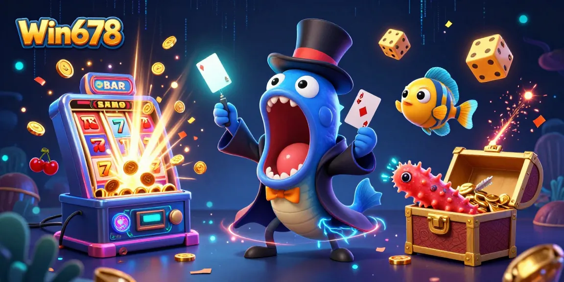 Win678 enhances your gaming experience with a lively 3D illustration of an undersea casino adventure.