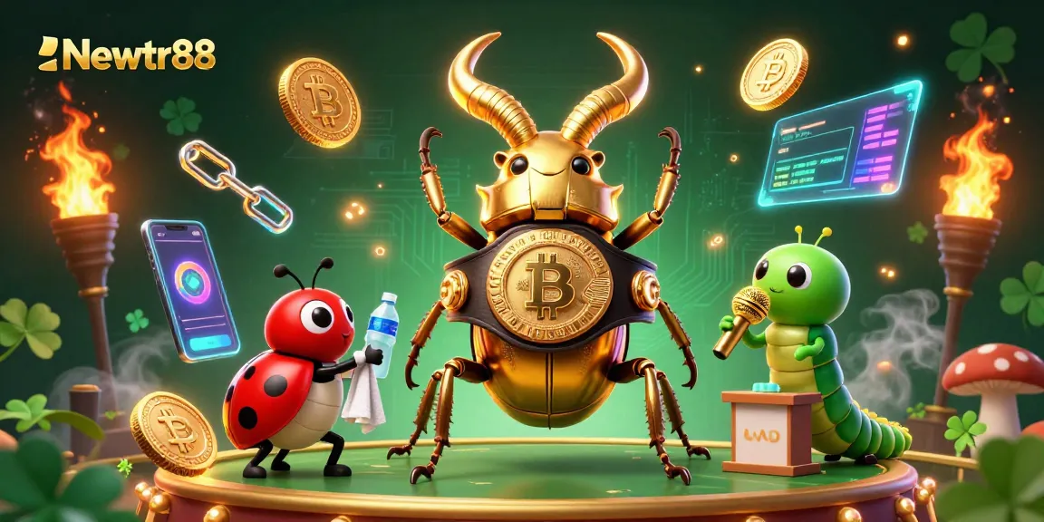 Bet big on Newtr88 with a vibrant illustration featuring crypto elements and casino characters.