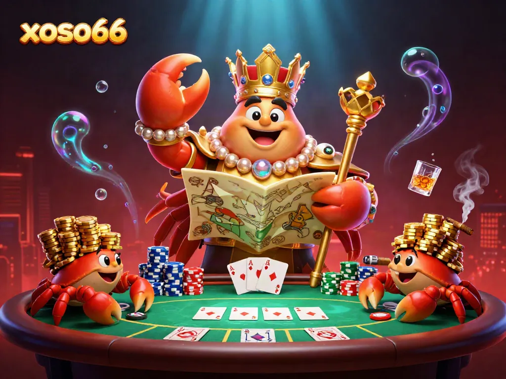 Experience thrilling wins at xoso66 with vibrant gambling scenes featuring a golden crab emperor!