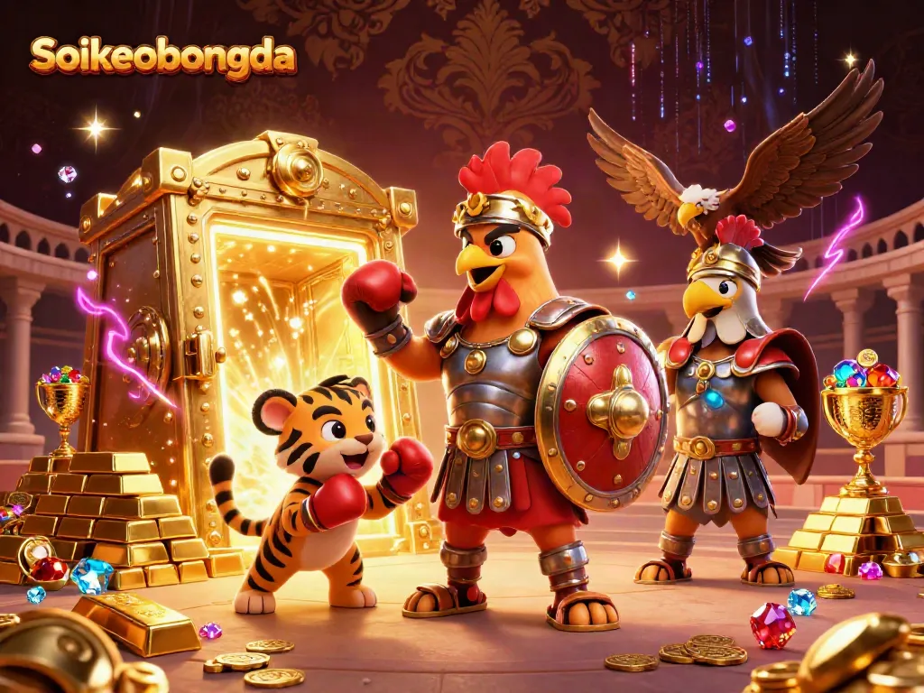 Engage with Soikeobongda's vibrant betting excitement in a dynamic 3D scene filled with riches.