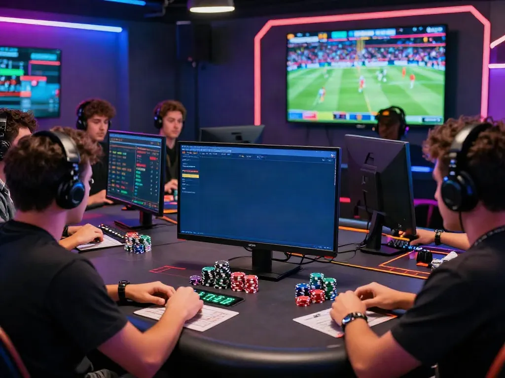 Players immersed in zbet online sports betting environment with live odds screens.