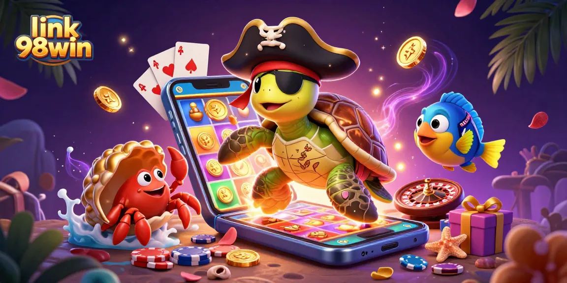 Engage with link 98win for thrilling slot action and vibrant casino fun amidst ocean-themed characters.
