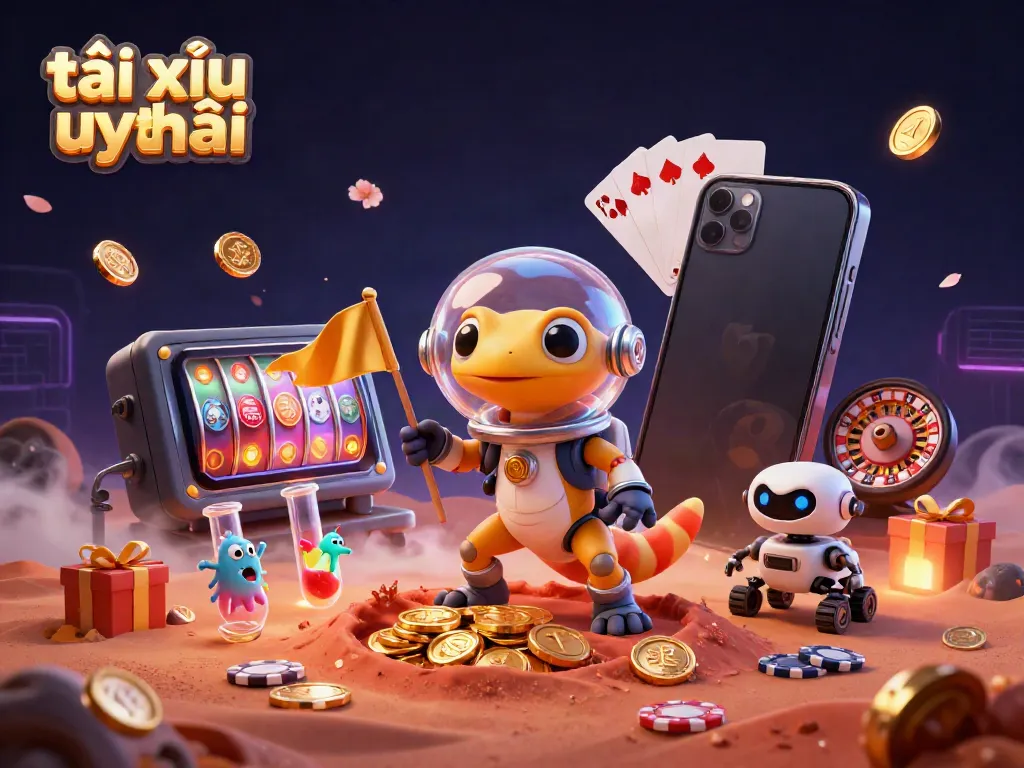 Experience the thrilling world of tài xỉu uy tín with our vibrant illustration of a Martian gecko discovering a casino.