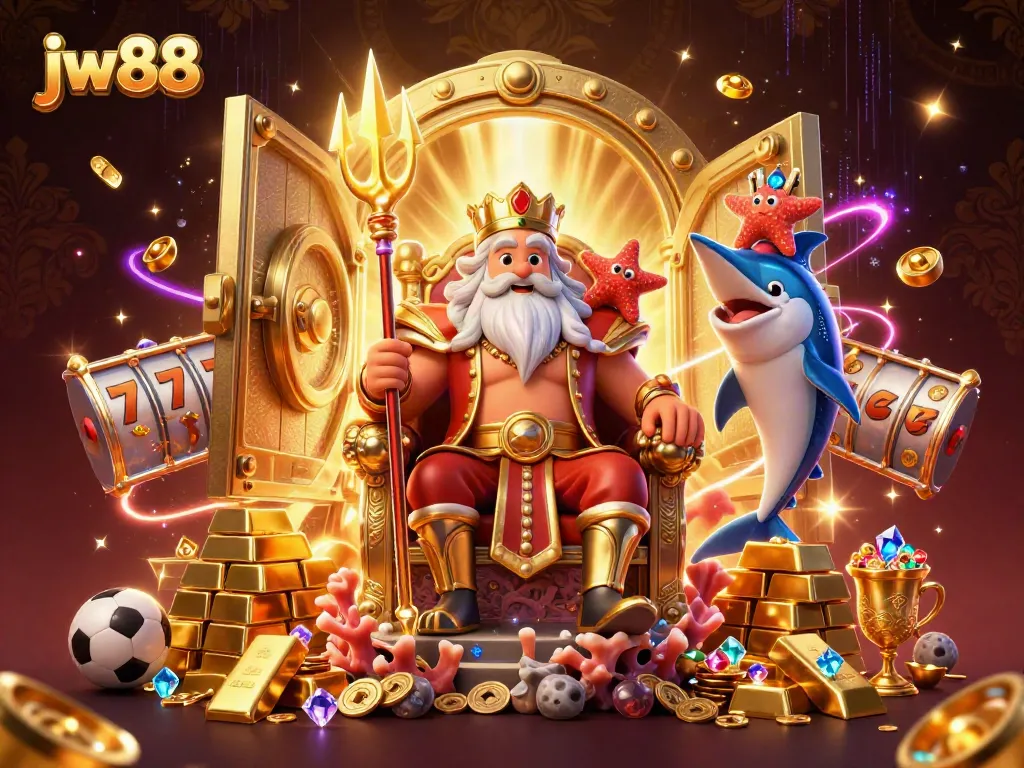 Engage in thrilling gameplay at jw88's vibrant 3D casino world with Neptune and treasures.