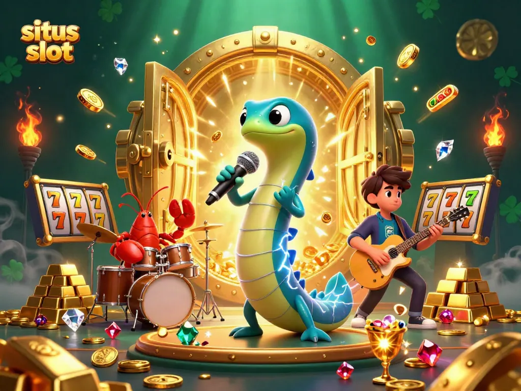 Engage in lively plays at situs slot with electric eel DJ and treasure elements illuminating the underwater stage.