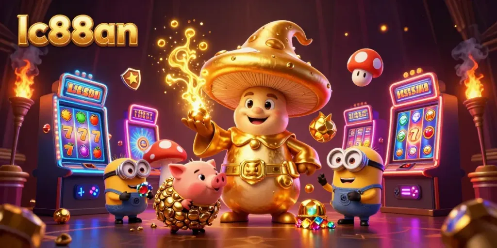 Feel the excitement of lc88an casino gaming with vibrant golden visuals and magical characters.
