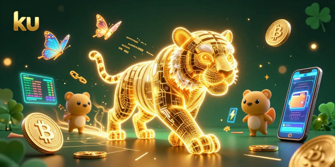 ku enhances your play with a 3D golden tiger and crypto elements in a vibrant digital casino