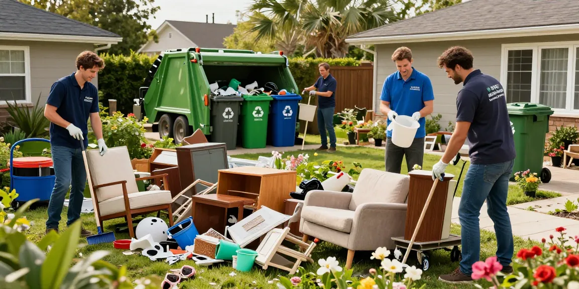 House clearance team removing garden debris for eco-friendly disposal
