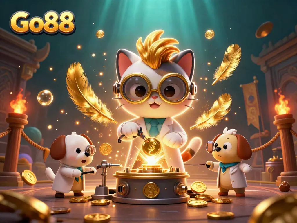 Experience thrilling wins with Go88 in this vibrant animated casino scene filled with gold coins and excitement.