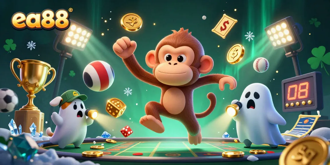 ea88 features a playful ghost monkey juggling coins in an exciting haunted casino.