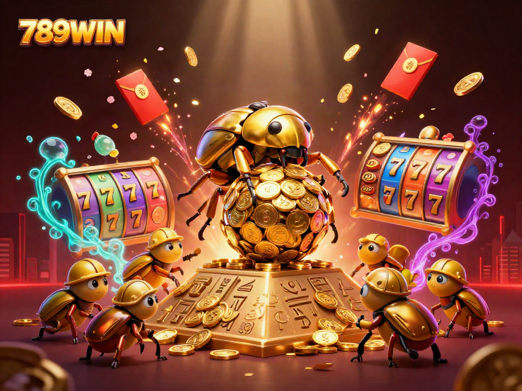 Engage with thrilling casino action at 789WIN, showcasing 3D gaming elements and vibrant golden visuals.