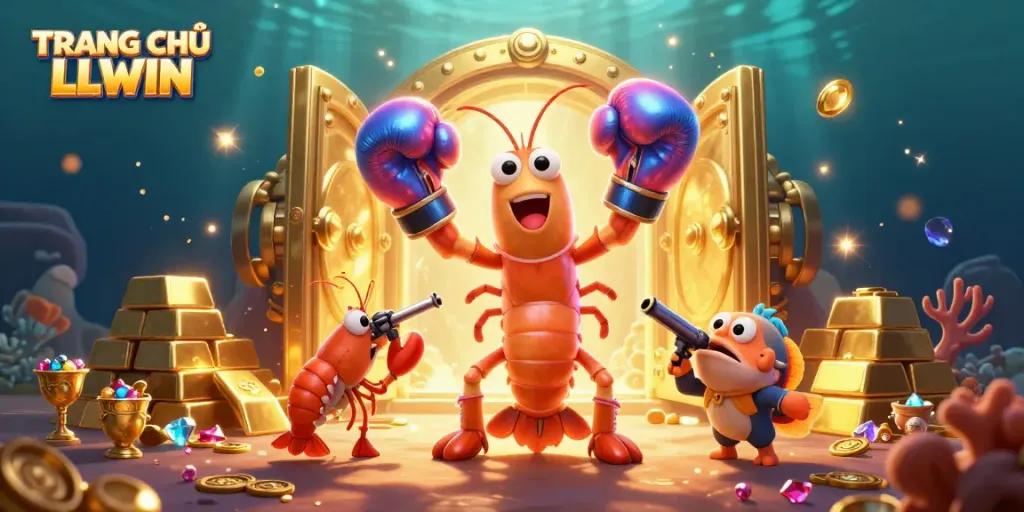 Experience excitement at TRANG CHỦ LLWIN, where vibrant underwater characters celebrate casino treasures.
