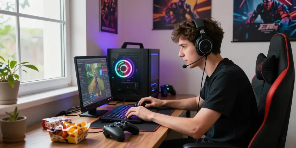 Engaged player at http://11bet-app.net/ gaming with vibrant atmosphere.
