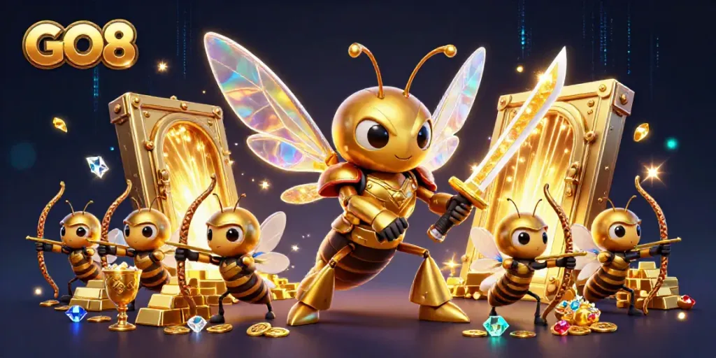 Engage with GO8's vibrant casino experience featuring a dynamic samurai hornet and riches.