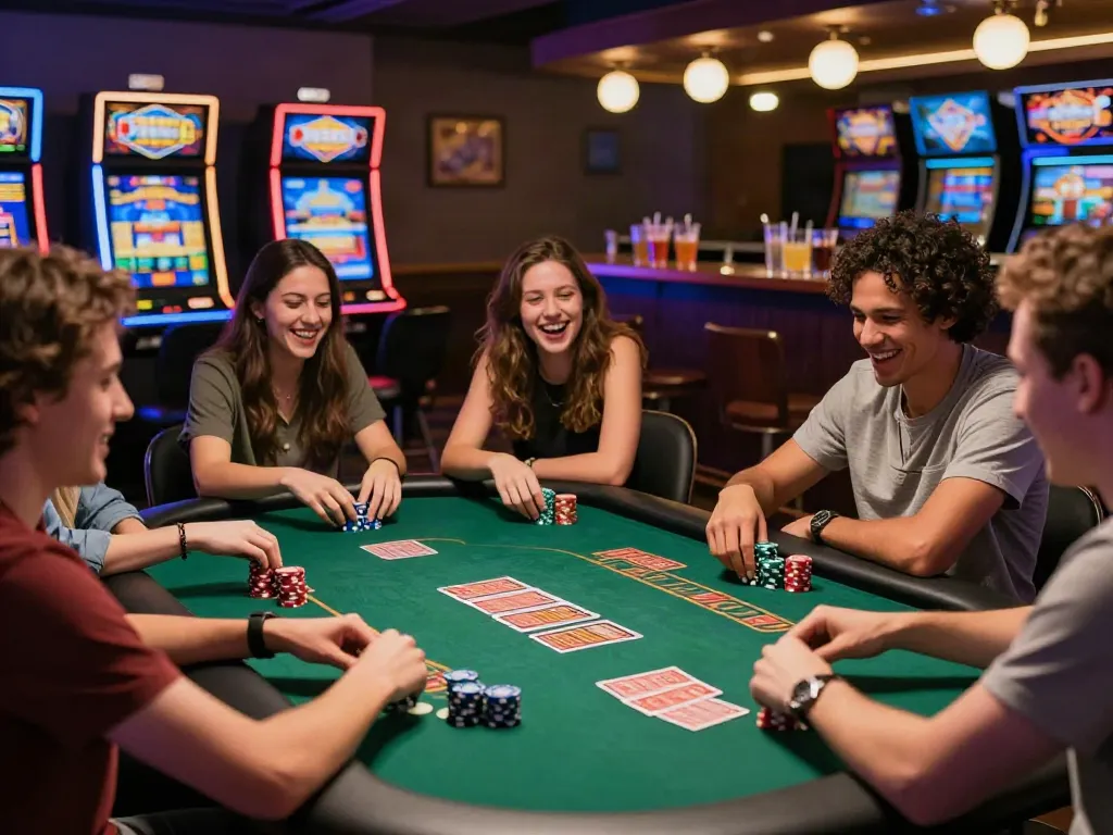 Group playing at online casinos not on gamstop, showcasing excitement and camaraderie.