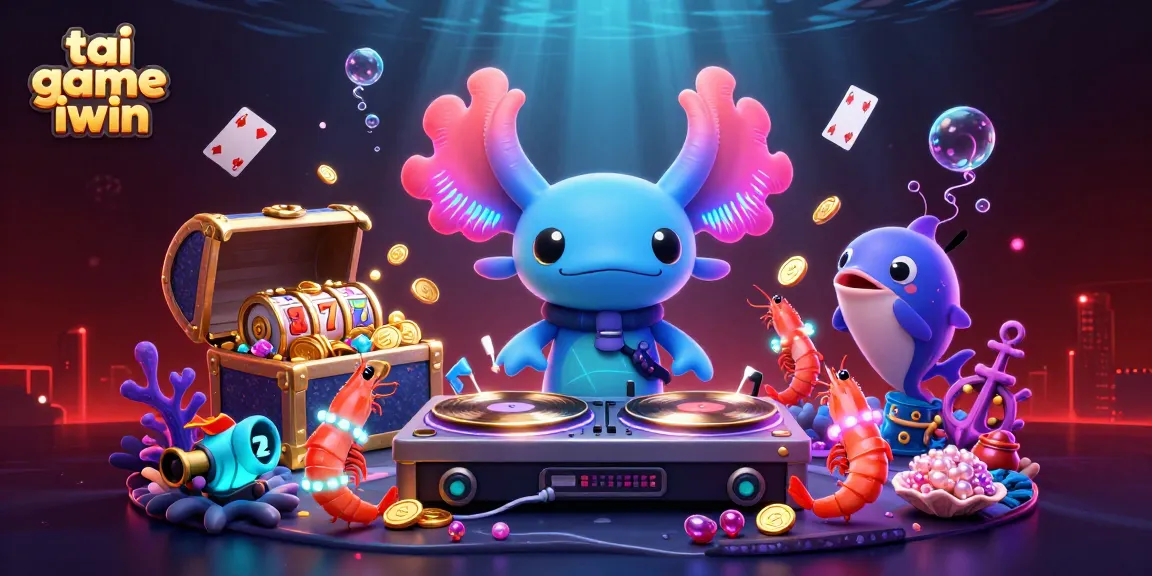 Experience the vibrant tai game iwin action with a neon axolotl DJ and lively underwater scenes