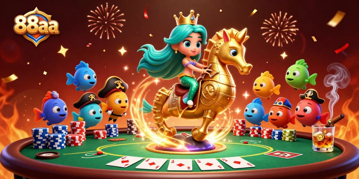 Engage with 88aa through an ultra-detailed casino illustration of a mermaid princess and seahorse.