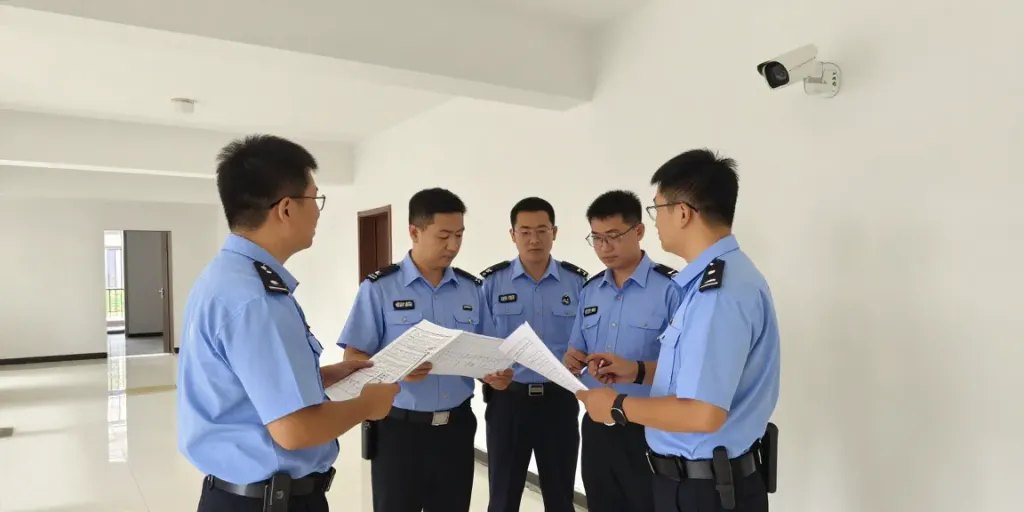 Security team assessing site for reliable protection services.