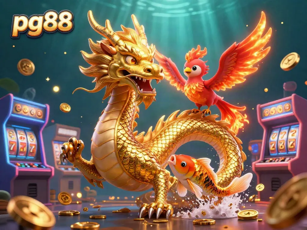 Experience thrilling wins at pg88 with a fierce dragon, colorful slots, and vibrant casino elements.