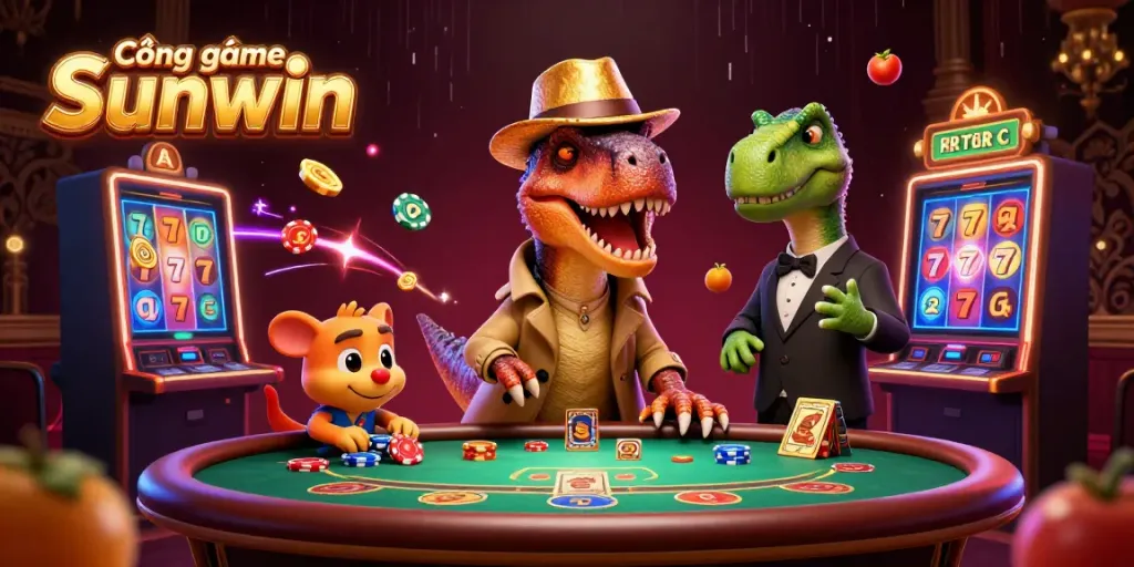 Experience thrilling action at Cổng game Sunwin with a cartoon velociraptor card counter and vibrant slot elements.