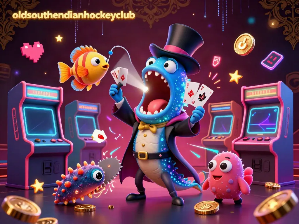 Engage with the oldsouthendianhockeyclub in a vibrant 3D casino scene, showcasing thrilling card tricks and gaming excitement.