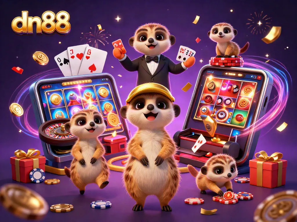 Run exciting casino games at dn88 with meerkat dealers and vibrant slot elements.