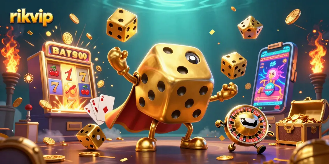 Experience the excitement of rikvip with a vibrant 3D casino illustration showcasing dynamic gameplay and golden rewards.