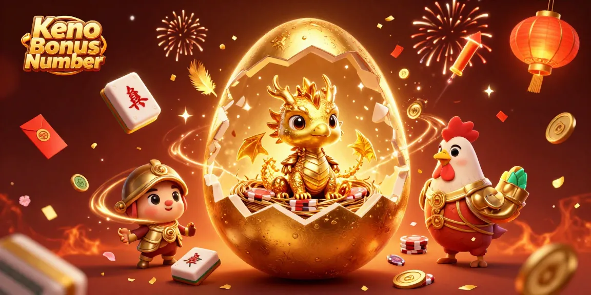 Enhance your Keno game experience with the Keno Bonus Number revealing a lucky 3D dragon surrounded by casino elements.