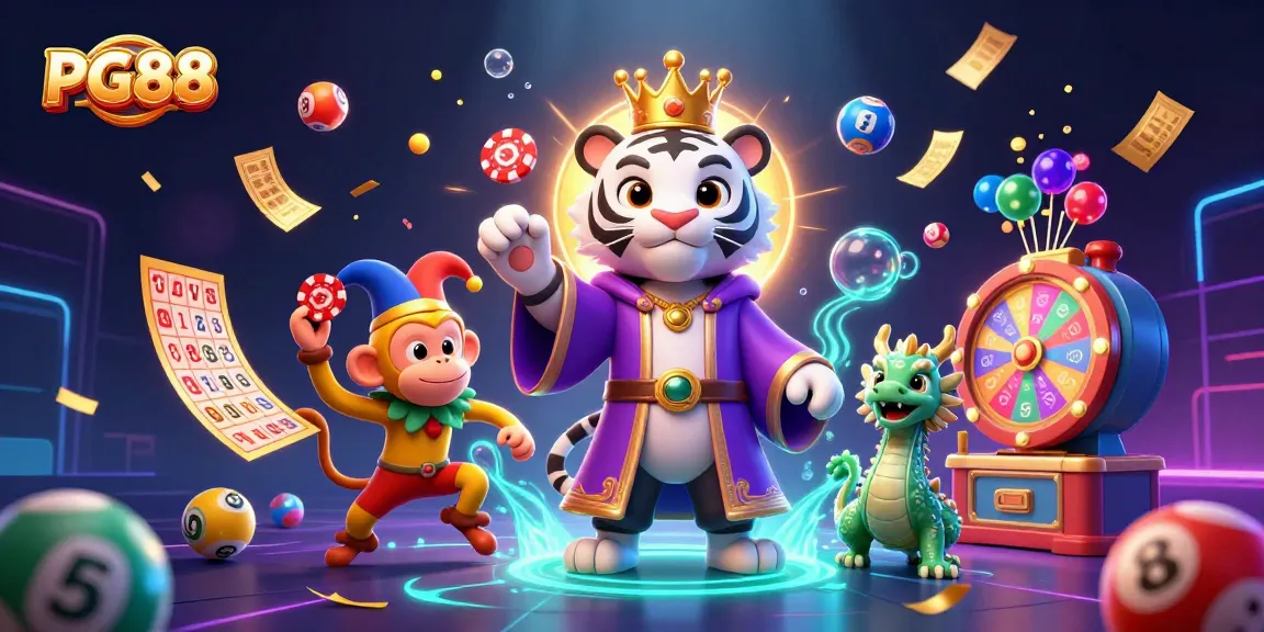 Experience thrilling gameplay with PG88 featuring a royal tiger, playful monkey, and dynamic casino elements.