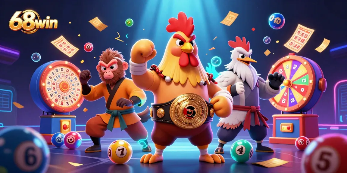 Experience the thrill of 68win with vibrant lottery games, dynamic characters, and exciting prize elements.