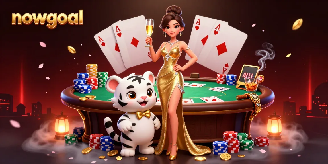Experience thrilling action with nowgoal through this vibrant illustration of a glamorous scene with poker elements.