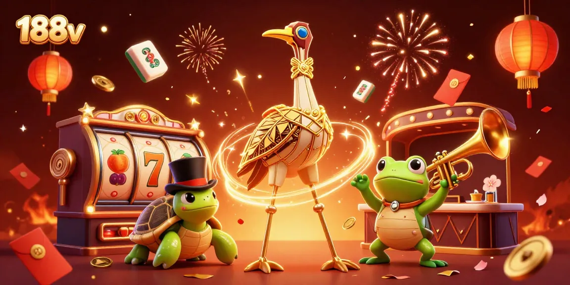 Experience thrilling slot gameplay and excitement with 188v in a vibrant 3D casino scene.