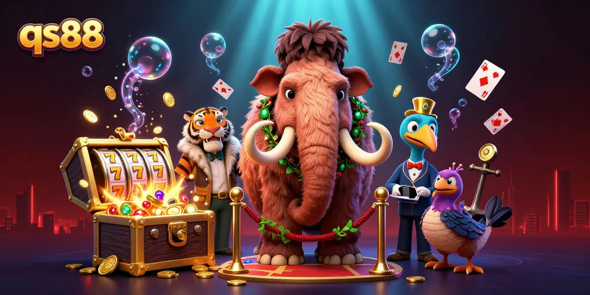 Experience the thrilling atmosphere of qs88 with a vibrant casino scene featuring unique 3D characters and gaming elements.