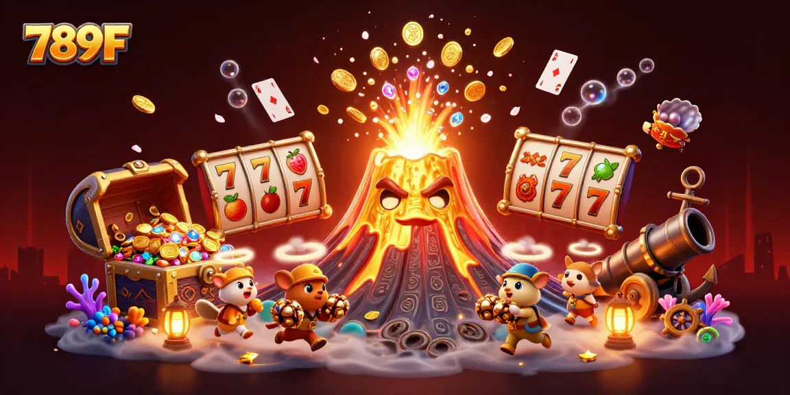 Experience thrilling jackpots at 789F with an eruption of treasures and winning potential in this vibrant scene.