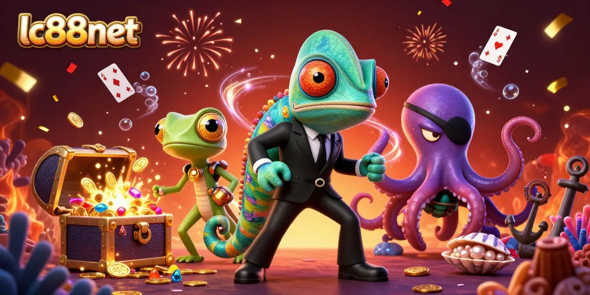 Engage in thrilling gaming at lc88net with a vibrant 3D illustration of a casino adventure.