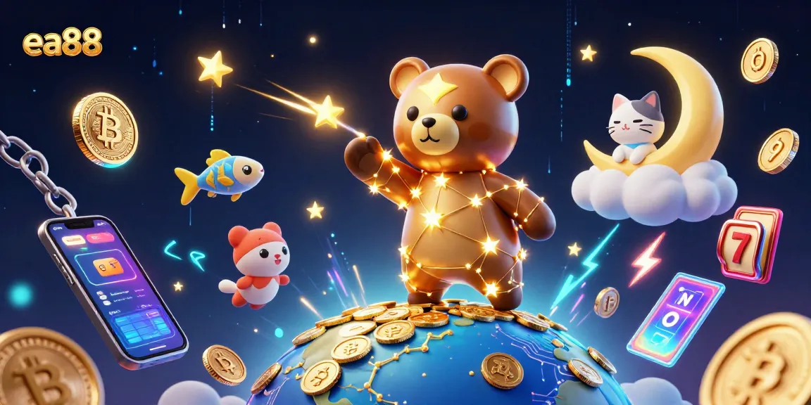 ea88 depicts a magical casino scene with constellation bear, capturing coins amidst thrilling slot games.