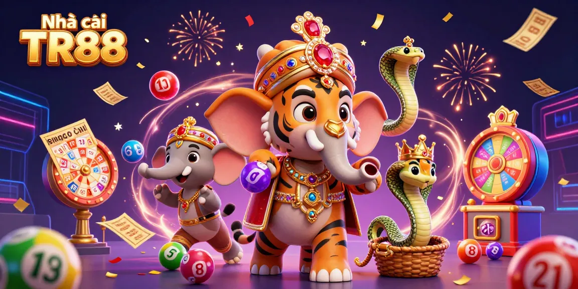 Engage with thrilling gaming action at Nhà cái TR88 featuring vibrant lottery elements and celebratory atmosphere.
