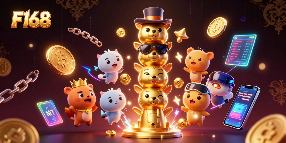 Experience F168's lively 3D casino world filled with whimsical animal totems and cryptocurrencies.