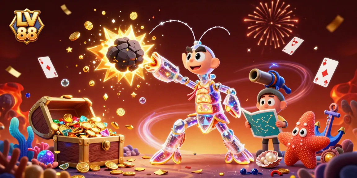 Experience the excitement of LV 88 with a vibrant 3D scene of gaming adventures and cosmic treasures.