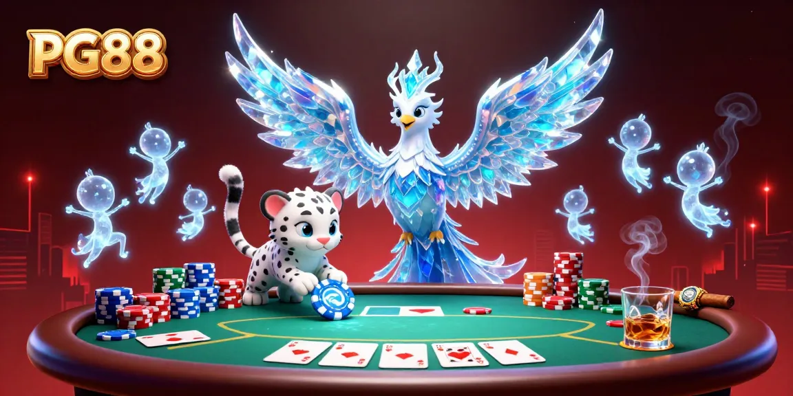 Experience thrilling moments at PG88 with an ice phoenix, poker chips, and vibrant casino elements.